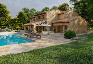 Kamenná dlažba na terasu a kolem bazénu