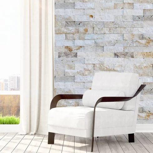 Kamenný obklad na stěnu do obývacího pokoje - travertin