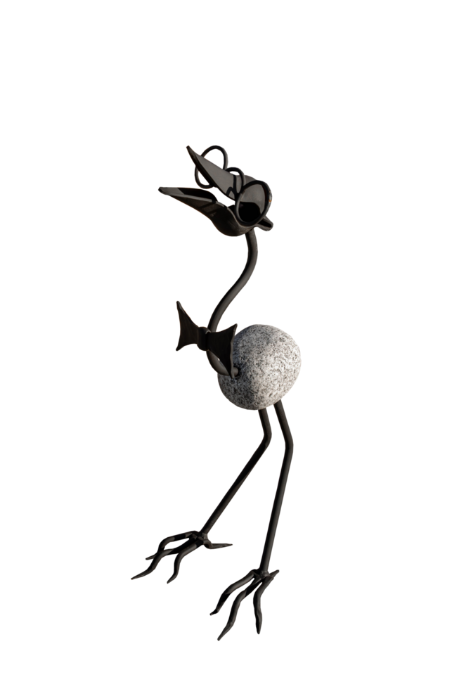 Kamenný pták s brýlemi a motýlkem