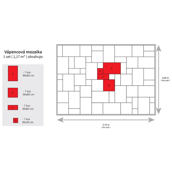 Vápenec Antik AV95 mozaika “XL“ - obklad / dlažba