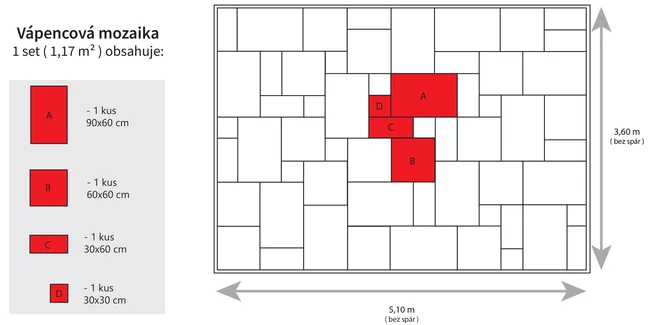 Vápenec Antik AV95 mozaika “XL“ - obklad / dlažba